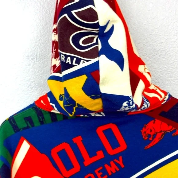 Polo Ralph Lauren Pennant Print Hoodie Collegiate Fleece Blue/Red Sweatshirt M - Picture 7 of 10